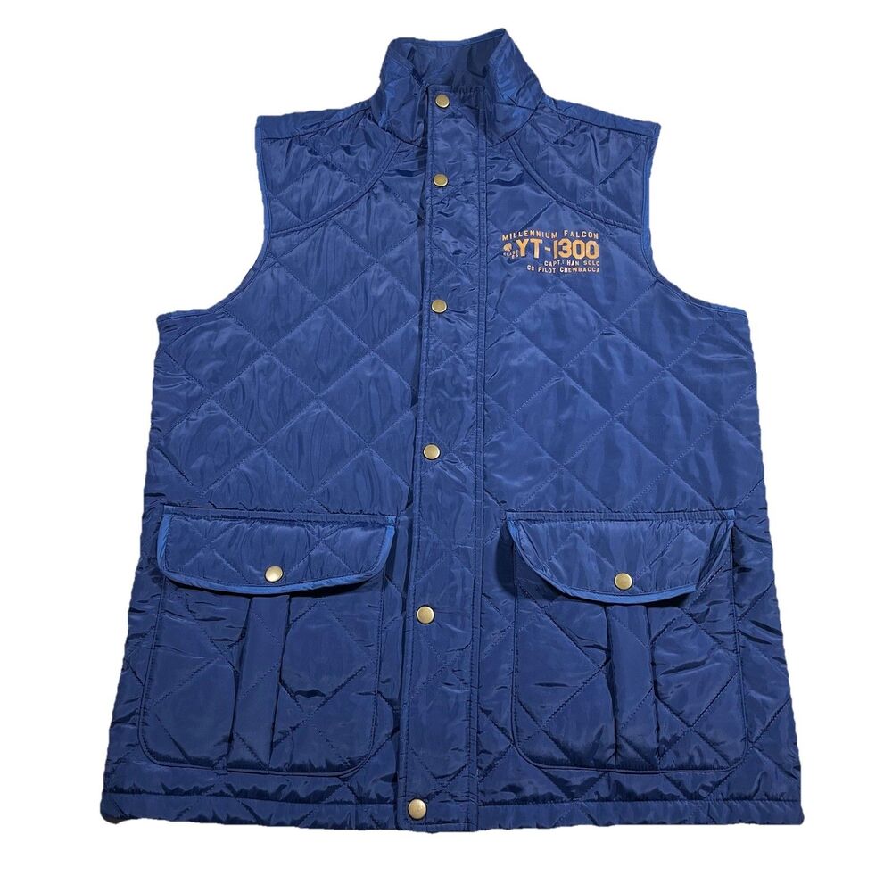Star Wars Millennium Falcon YT-1300 Quilted Vest Blue Snap Zip Men’s Medium